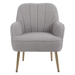 Zouch Accent Chair - Grey Faux Fur - Golden Finish Legs 