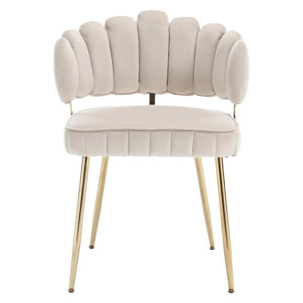 Valleno Accent Chair - Ivory Velvet - Golden Finish Feet 