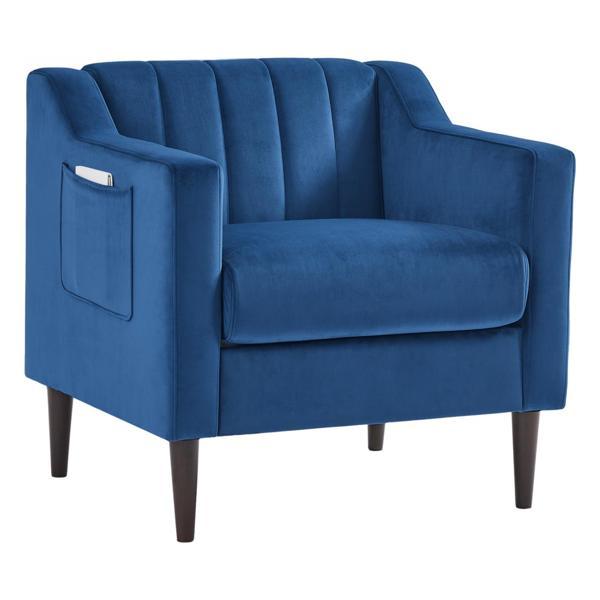 Briarson Modern Upholstered Tufted Accent Chair - Blue Velvet Fabric - Solid Wood Legs 