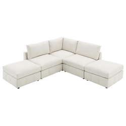 Edinburgh 93" Sectional Sofa with Vertical Stripes - 5 Seater Armless Couch with Convertible Ottomans - Beige 