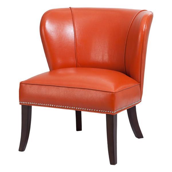 Veda Accent Chair - Armless Wingback - Orange Faux Leather - Espresso Finish Legs 