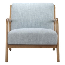 Novaria Lounge Chair - Light Blue Polyester - Elm Wood Finish Frame 