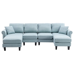 Asterlux 108 Accent Sofa - Light Blue Polyester Fabric - Solid Wood Frame 