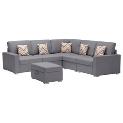 Quintess 95.5" Sectional Sofa with Pillows, Storage Ottoman, and Interchangeable Legs - Gray Linen Fabric 