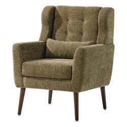 Tallulah Accent Chair - Olive Green Chenille - Light Brown Solid Wood Legs 