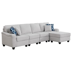 Vylonie 119 5 Seater Sofa and Ottoman - Light Gray Linen - Plastic Legs 