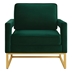 Lyriq Accent Chair with Gold Metal Base - Emerald Velvet - Open Armrests