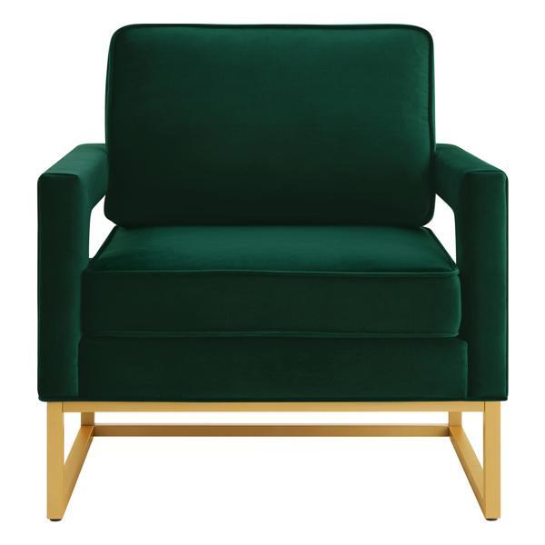 Lyriq Accent Chair with Gold Metal Base - Emerald Velvet - Open Armrests 