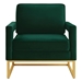 Lyriq Accent Chair with Gold Metal Base - Emerald Velvet - Open Armrests - CAB2639