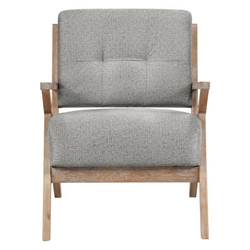 Thornhill Accent Chair - Gray Upholstery - Solid Rubberwood Frame - Wire Brushed Antique Natural Finish 