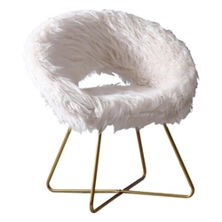 Eldrida Faux Fur Upholstered Accent Chair - White - Gold Finish Frame 