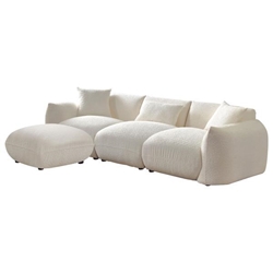 Marston 102 Mid-Century Modern 3-Seater Sofa with Ottoman - Beige Boucle 