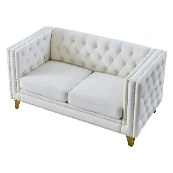 Velurian 58" Loveseat - Beige Velvet - Solid Wood Frame 