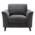 Avalon Bay 36.5" Dark Gray Linen Chair with Tufted Arms - Dark Mahogany-Brown Rubberwood Legs