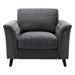 Avalon Bay 36.5" Dark Gray Linen Chair with Tufted Arms - Dark Mahogany-Brown Rubberwood Legs - CAB2677