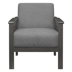 Kensington Accent Chair with Solid Rubberwood Frame - Textured Gray Fabric - Antique Gray Finish Frame 