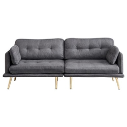 Dawncrest 78" 3 Seater Sofa with Gold Metal Legs - Dark Grey Cotton Linen Fabric 