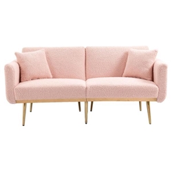 Casa Vita Loveseat Sofa - Pink Teddy Velvet - Rose Golden Metal Feet 