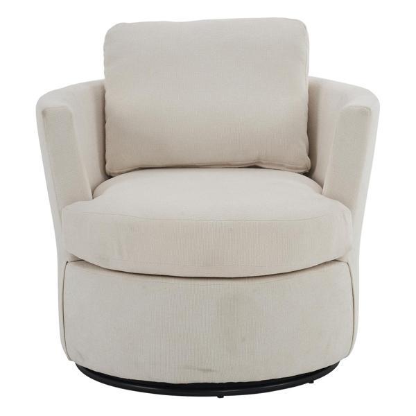 Vista Point Swivel Accent Chair - Beige Polyester - Black Iron Legs 