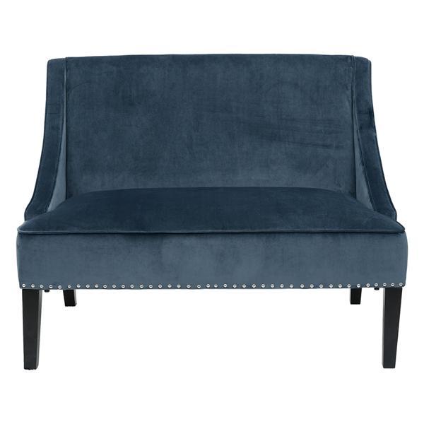 Philomene Avalon Swoop Arm Settee - Blue Polyester Fabric - Moroccan Finish Legs 