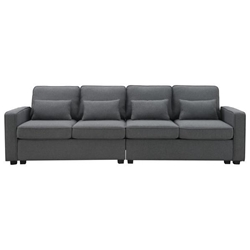 Floravia 104" 4-Seater Sofa with Armrest Pockets and 4 Pillows - Dark Grey Linen-like Fabric 