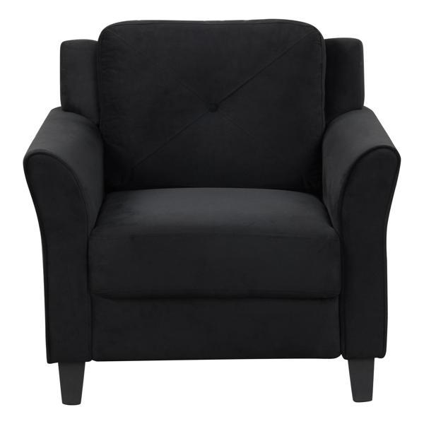 Lumin Fashionable Living Room Armchair - Antique Black Velvet - Gray Rubberwood Frame and Legs 