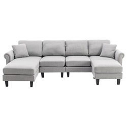 Asterlux 108" Accent Sofa - Light Gray Polyester Fabric - Solid Wood Frame 