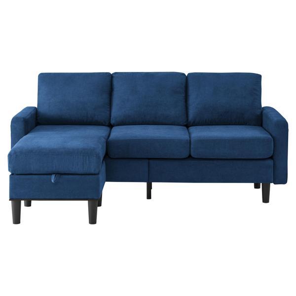 Briarston 74" Sectional Sofa with Storage Ottoman - Navy Blue - Solid Wood Frame 