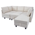 Torrance 106" Sectional Sleeper Sofa with Chaise - 7 Seat Reversible - Beige Chenille Fabric - Brown Acacia Wood Frame