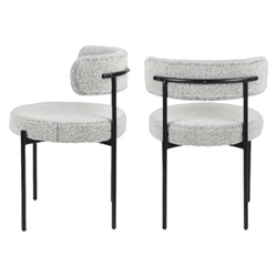 Rowan Modern Round Boucle Dining Chairs - Set of 2 - Black White 