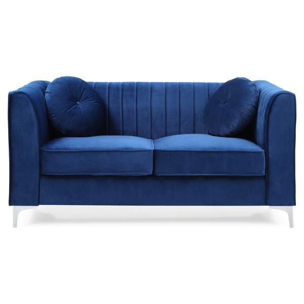 Zephyrine Loveseat - Navy Blue Velvet - Heavy Duty Chrome Legs 