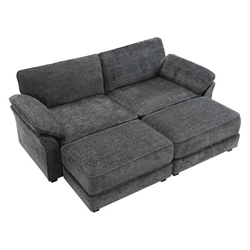 Ultavon 81" Sectional Sofa Bed 4 Seater with Ottoman - Gray Chenille Fabric - Solid Wood Frame 