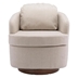 Zyvora Swivel Accent Chair - Beige Linen - Brown Eucalyptus Wood Base