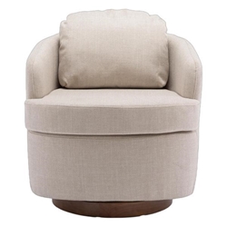 Zyvora Swivel Accent Chair - Beige Linen - Brown Eucalyptus Wood Base 