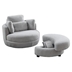 Brynn 39" Oversized Swivel Chair with Moon Storage Ottoman - Grey Teddy Fabric