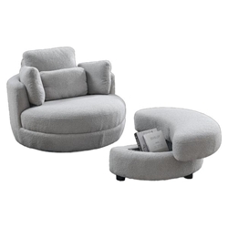 Brynn 39" Oversized Swivel Chair with Moon Storage Ottoman - Grey Teddy Fabric 