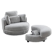 Brynn 39" Oversized Swivel Chair with Moon Storage Ottoman - Grey Teddy Fabric - CAB2719