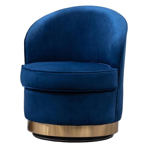 Julianna Accent Chair - Velvet Swivel - Blue - Polished Gold Base 