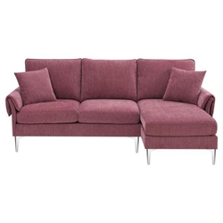 Eastside 84" Sectional Sofa - Convertible L-Shaped - Pink Chenille - Metal Legs 