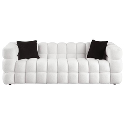 Gatlinburg 84" 3 Seater Sofa - White Boucle Fabric - Light Brown Wood Frame 