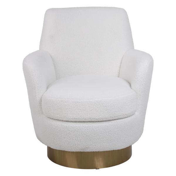 Vivacity Swivel Accent Chair - Ivory Faux Fur - Gold Stainless Steel Base 