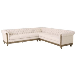 Uppingham Comfy Large Sectional Sofa with Wooden Legs - Beige Fabric - Retro Style for Living Room 