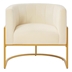 Bijou Accent Chair with Curved Backrest and Golden Metal Stand - Cream Velvet