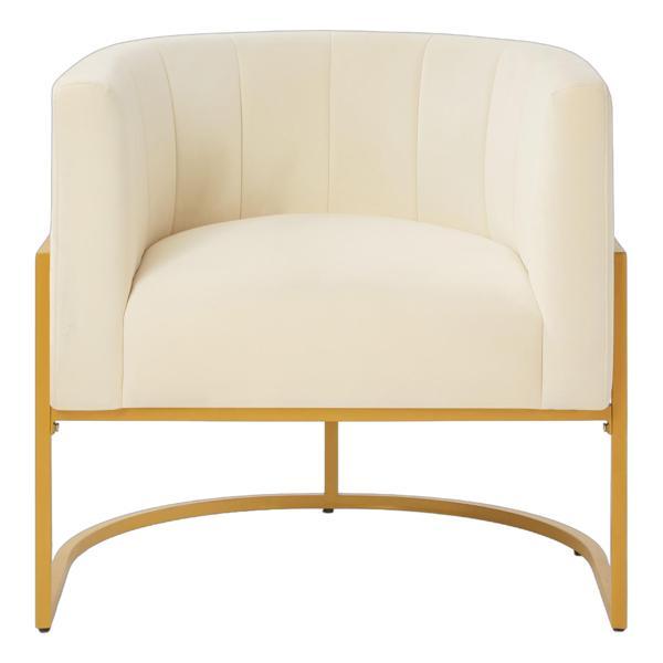 Bijou Accent Chair with Curved Backrest and Golden Metal Stand - Cream Velvet 