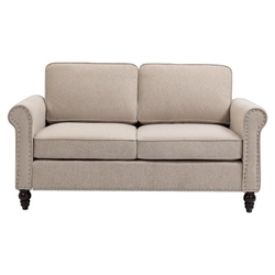 Harborview 45" Loveseat - Light Beige Burlap Fabric - Solid Wood Structure 