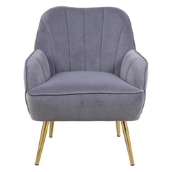 Lanchester Mid-Century Modern Accent Chair - Grey Velvet - Golden Iron Legs 