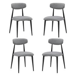 Sundrake Modern Dining Chairs - Grey Upholstered - Black Metal Frame - Set of 4 