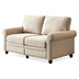 Harbour 59" Loveseat with Storage - Beige Fabric - Brown Finish Legs