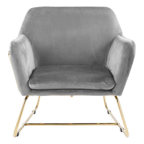 Xylonia 29.5" Gray Velvet Accent Chair with Metal Base - Gray 