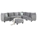 Luminar 120" Gray Velvet 7-Piece Modular Sectional Sofa - 3 Corner Chairs, 3 Armless Chairs, 1 Ottoman